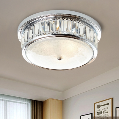 

Chrome Drum Flush Mount Minimalism Clear Crystal 3 Lights Living Room Flush Light Fixture, HL626474