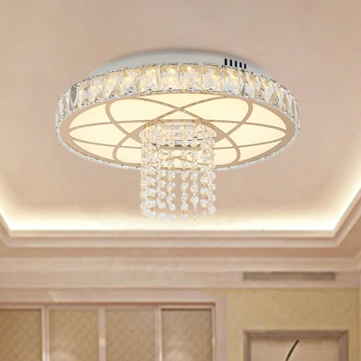 Circular LED Flush Mount Ceiling Light Minimalist Gold Crystal Flushmount with Chain Fringe