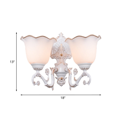 Classic Blossom Sconce Lighting 1/2-Head White Glass Wall Mounted Light Fixture for Bedroom