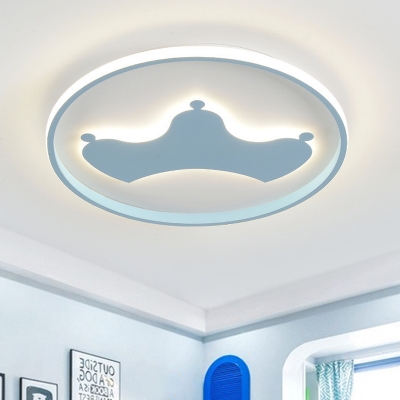 Crown Iron Flush Mount Lighting Kids Pink/Blue LED Ceiling Light Fixture for Children Bedroom