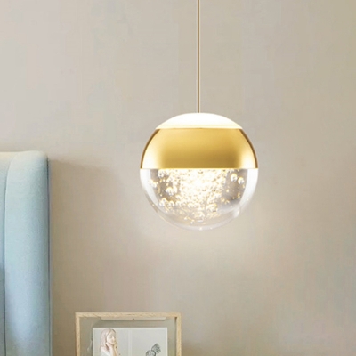 Crystal Ball/Droplet/V Shape Mini Pendant Minimalism Bedside Integrated LED Hanging Ceiling Light in Gold