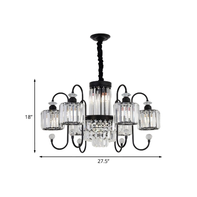 Crystal Prism Cylinder Ceiling Chandelier Modernism 6-Bulb Black Finish Suspension Light