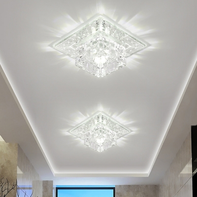 Cubic Clear Crystal Flush Mount Lamp Modernism LED Entry Ceiling Light Fixture in Warm/White Light