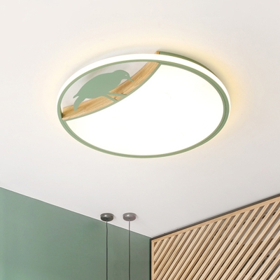 Disc Ultrathin LED Ceiling Lamp Nordic Acrylic Grey/White/Green Flush Mounted Light with Bird Decor