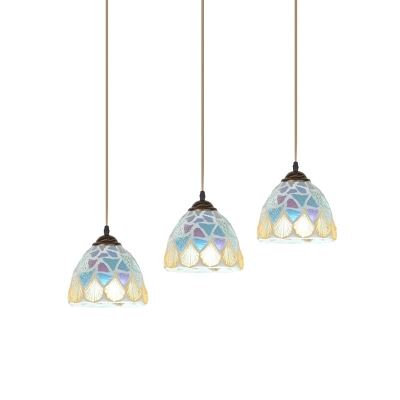 Dome Shade Multi Ceiling Light Baroque Cut Glass 3-Light Bronze Drop Pendant for Dining Room