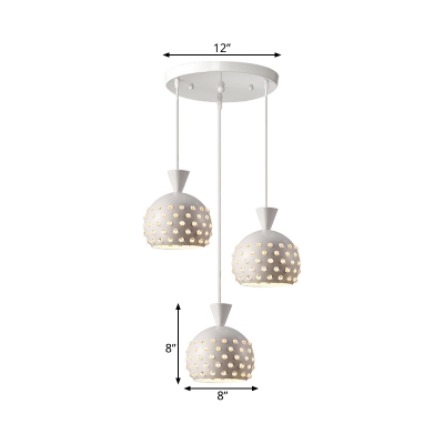 Domed Dining Room Multi Pendant Light Crystal 3 Heads Contemporary Ceiling Hang Fixture in White
