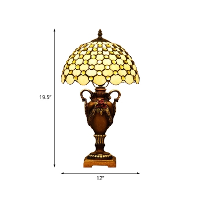 Fishscale Beige Glass Table Light Mediterranean 1 Head Brass Night Lamp with Greek Vase Base