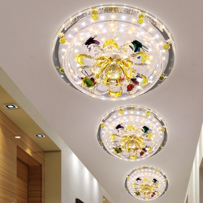 Floral Hallway Flush Light Fixture Simple Crystal LED Yellow Flush Mount in Warm/White Light