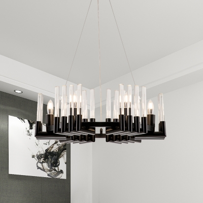 Fluted Crystal Candle Style Up Chandelier Modern 6 Heads Dining Room Hanging Light in Black