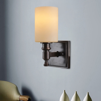 Frosted Glass Cylinder Wall Light Traditional 1-Bulb Living Room Wall Sconce in Black