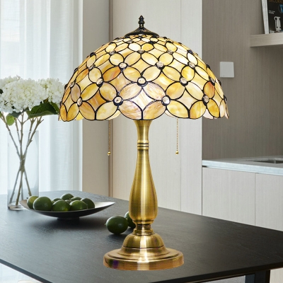 

Gold 2-Light Nightstand Lamp Mediterranean Shell Flower Night Lighting with Pull Chain for Bedroom, HL626606