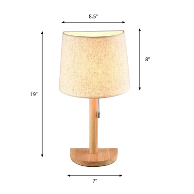 Half Shade Bedroom Table Light Fabric 1 Bulb Nordic Nightstand Lamp in Wood with Pull Chain