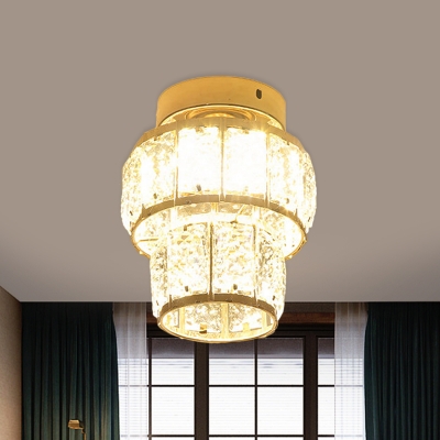 Hat/Cylinder Porch Ceiling Lighting Simple Beveled K9 Crystal LED Gold Flush Mount Light Fixture