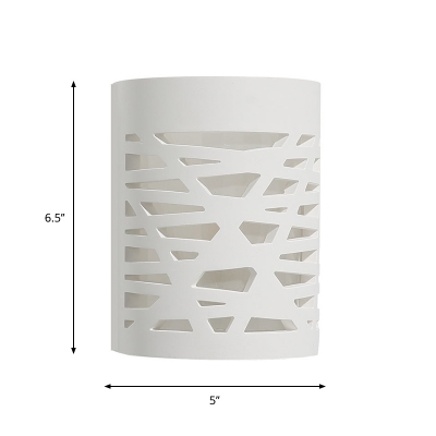 Hollowed Out Semi-Cylinder Flush Mount Nordic Plaster 1 Light White Wall Sconce Light
