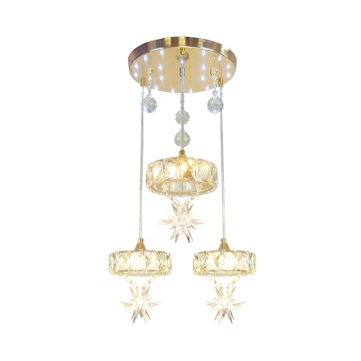 K9 Faceted Crystal Rings Drop Pendant Modernism 3-Light Dining Room Multi Light Ceiling Light with Star Drop in Gold