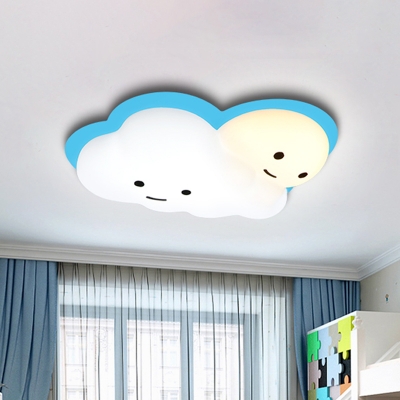 LED Bedroom Flush Mount Light Kids Blue/Pink Flushmount Lighting with Cloud Acrylic Shade
