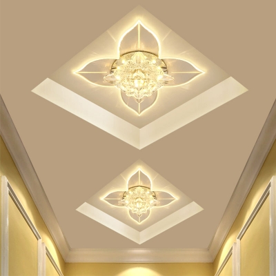 LED Flush Mount Lighting Blossom Crystal Flush Ceiling Light Fixture in White for Hallway, Warm/White/Multi Color Light