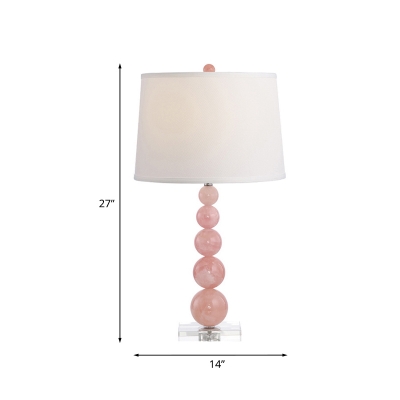 Minimalist Tapered Drum Fabric Table Lamp 1-Light Night Stand Light with Gourd String Base in Pink