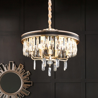 Modern Stylish Drum Chandelier 7 Lights Strip Crystal Hanging Pendant in Black for Living Room