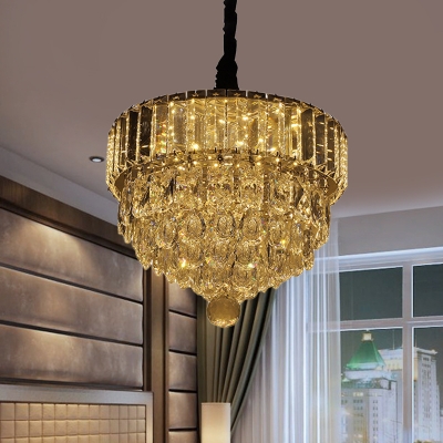 Layered Clear Crystal Pendant Light Contemporary Dining Room LED Suspension Lamp