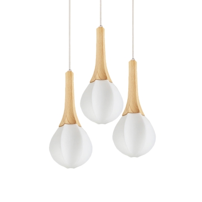 Nordic Sphere Opal Glass Hanging Lamp 3-Bulb Multi Pendant Ceiling Light in Wood for Restaurant