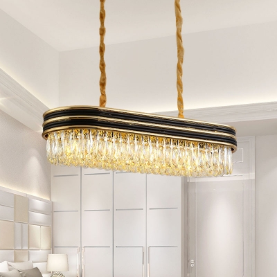 Oblong Dining Table Suspension Lamp Modern Crystal 10-Light Black and Gold Hanging Island Light