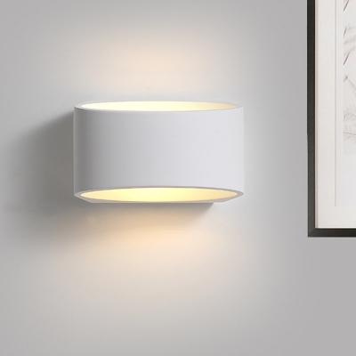 Oval Mini Flush Wall Sconce Minimalistic Plaster 1 Bulb White Wall Light Fixture for Living Room