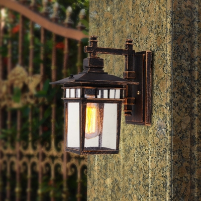 Pavilion Outdoor Wall Mount Lamp Rustic Clear Glass 1 Bulb Bronze Finish Wall Sconce Light
