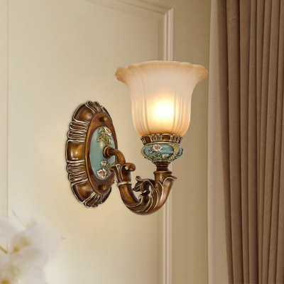 Peacock Green 1/2-Bulb Wall Lighting Ideas Pastoral Style Resin Flared Wall Light Sconce