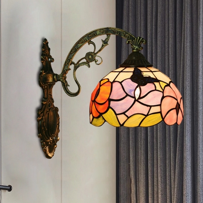 Petals Stained Art Glass Wall Sconce Tiffany 1 Bulb Bronze Wall Mounted Light Fixture