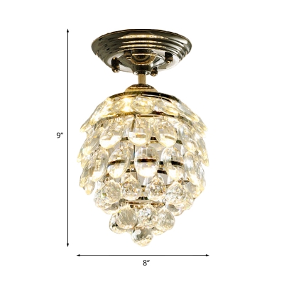Pinecone Hallway Semi Mount Lighting Modernism Crystal LED Silver Flush Ceiling Lamp