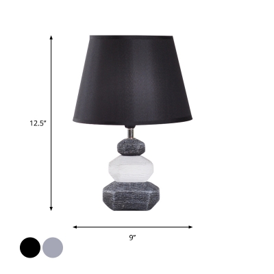 Polygon Stone Night Stand Lamp Modern Ceramic Single Bedside Table Light with Cone Shade in Black/Grey