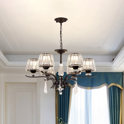 Prismatic Crystal Tapered Chandelier Modernism 3/6 Bulbs Bedroom Hanging Light in Black