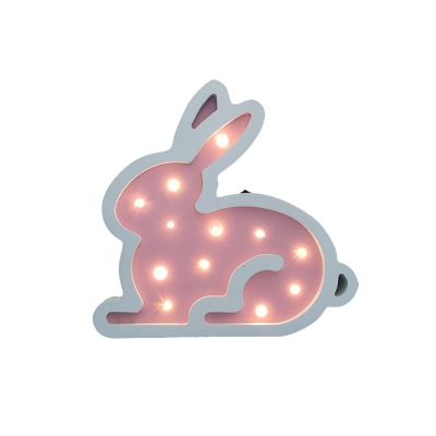 Rabbit Kids Play Room Table Light Wooden Cartoon Style LED Wall Mount Night Lamp in Pink/Blue/Yellow