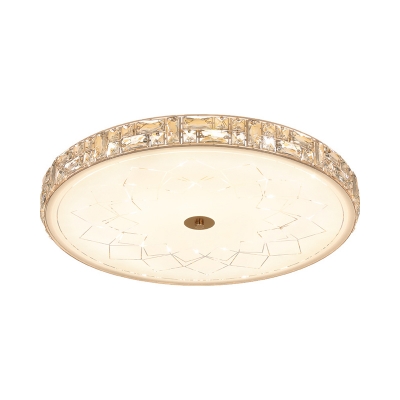 Remote Control Circular LED Flush Light Minimalist Gold Crystal-Encrusted Ceiling Mount Fixture