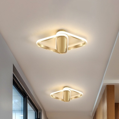 Rhombus Aisle Ceiling Flush Mount Metal Minimalist LED Flush Light Fixture in Gold
