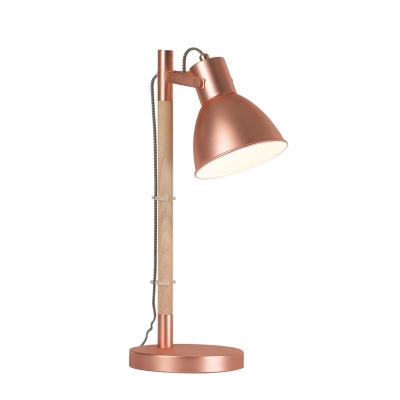 Rose Gold Bowl Swivelable Desk Lamp Minimalist Single Iron Reading Light with Wood Pod Arm