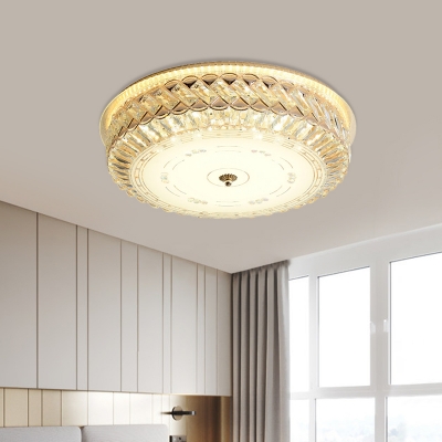 Round Bedroom Flush Mount Lighting Minimalism Clear K9 Crystal LED Gold Flush Light Fixture