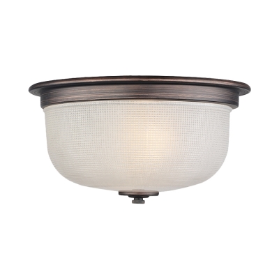 Rural Bowl Flush Ceiling Light 3-Light White Prismatic Glass Flush Mount Lamp for Bedroom