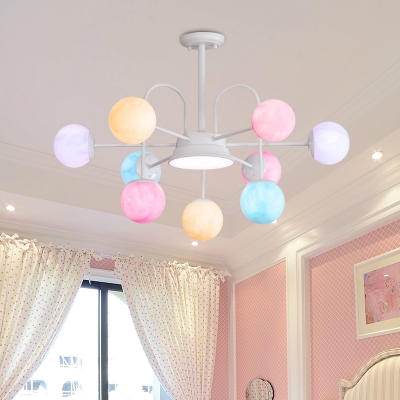 Sputnik Design Balloon Chandelier Macaron Acrylic 9-Light Baby Room Ceiling Pendant in Pink-Yellow-Grey