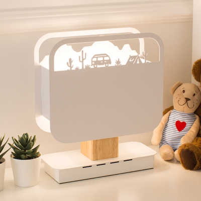 Square Iron Night Table Light Nordic LED White Nightstand Lamp with Sculpture Design