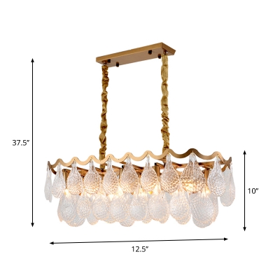 Tiered Teardrop Kitchen Island Light Modern Crystal 10-Bulb Gold Finish Hanging Pendant Light