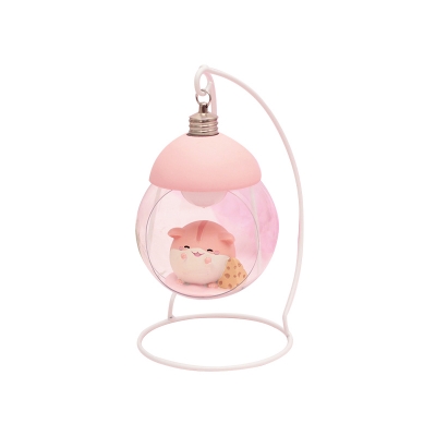 Transparent Glass Ball Shade Night Lamp Kids Yellow/Grey/Dark Pink LED Table Lighting with Guinea Pig Statue Inside