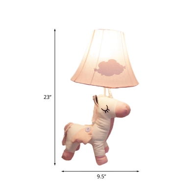 Unicorn Fabric Nightstand Light Cartoon 1 Bulb Pink Night Table Lamp with Flared Shade