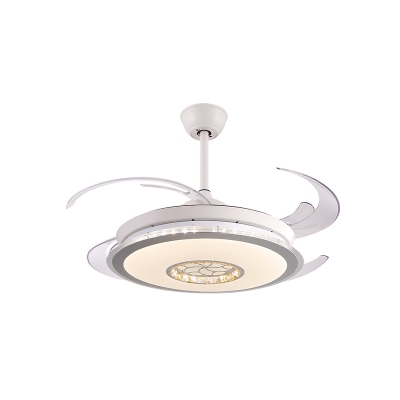 White Circle Pendant Fan Light Minimal LED Metallic Semi Flush Ceiling Lamp with 4 Blades, 47