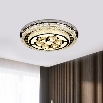 White Halo Flush Light Fixture Modern Crystal LED Living Room Ceiling Lamp with Heart Pattern