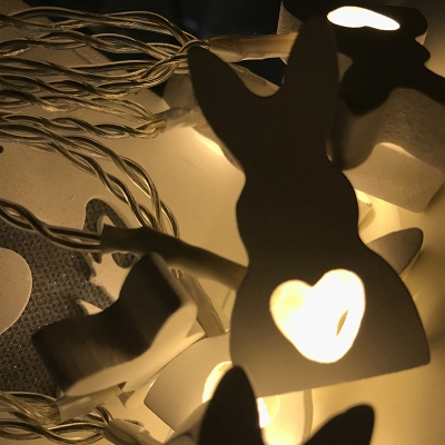 Wooden Rabbit LED Light String Kids 10-Bulb 2M White Christmas Lamp for Children Bedroom, 2 Packs