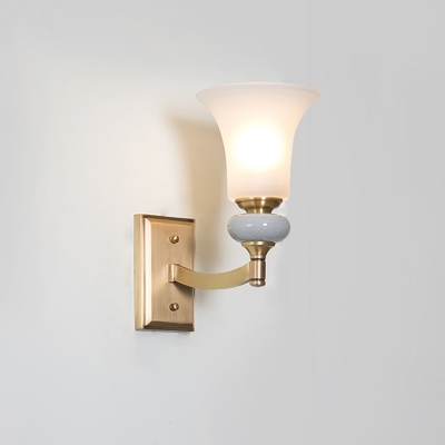 1/2-Light Bell Wall Mount Light Traditional Gold Finish White Glass Wall Sconce for Living Room