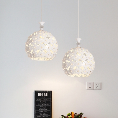 1 Bulb Dining Room Hanging Light Fixture Minimal White Crystal Ball Pendant Lamp with Globe Metal Shade