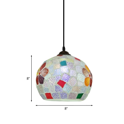 1 Head Ceiling Pendant Mediterranean Sphere Hand Cut Glass Mosaic Patterned Suspension Lamp in Bronze
